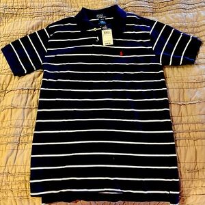 NEW Ralph Lauren Navy white striped polo shirt youth large